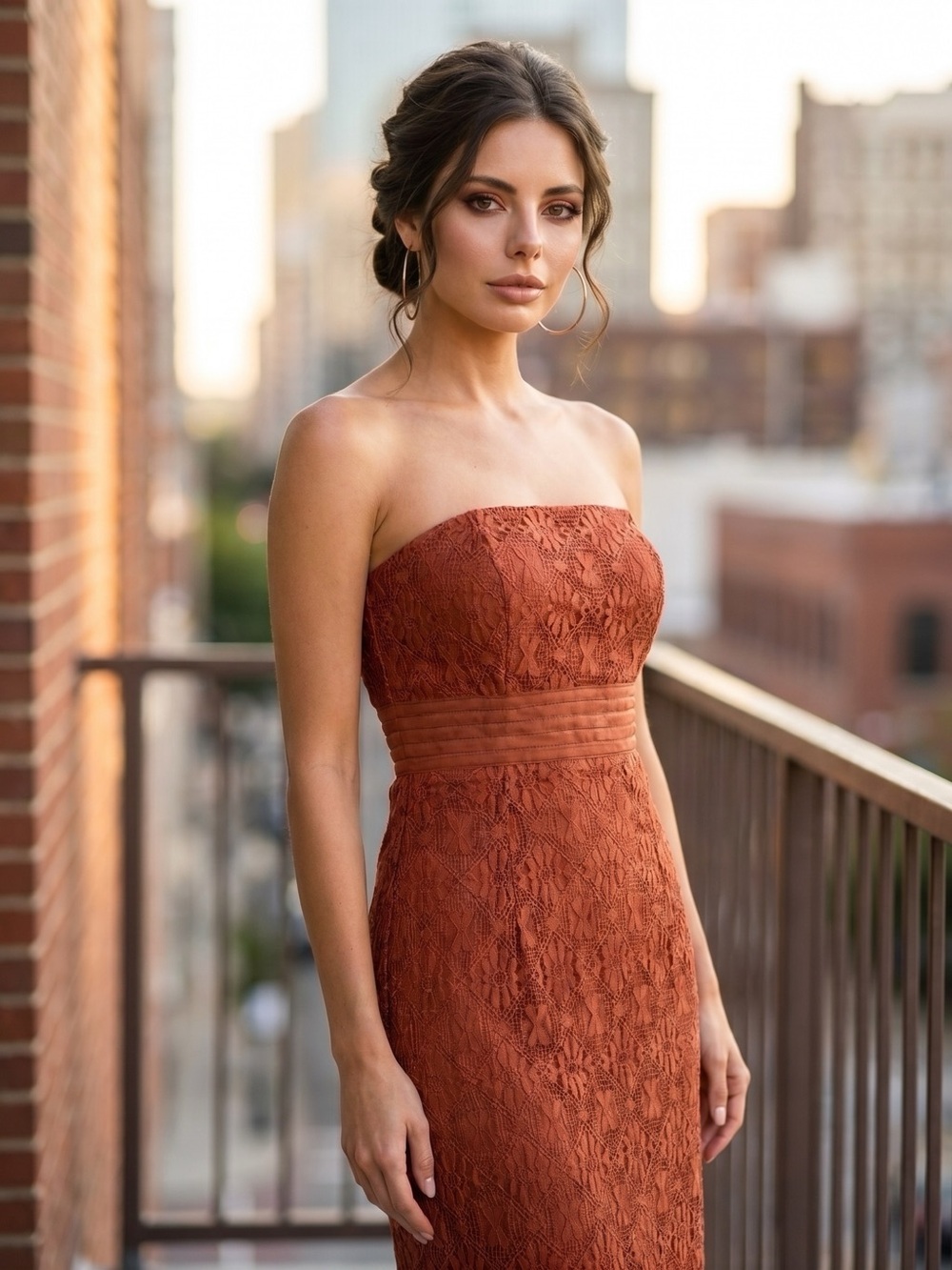 Laundry By Shelli Segal Strapless Lace Column Dress in Terracotta Rust